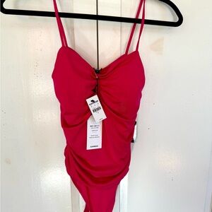 Pink Ruched One-Piece Bodysuit